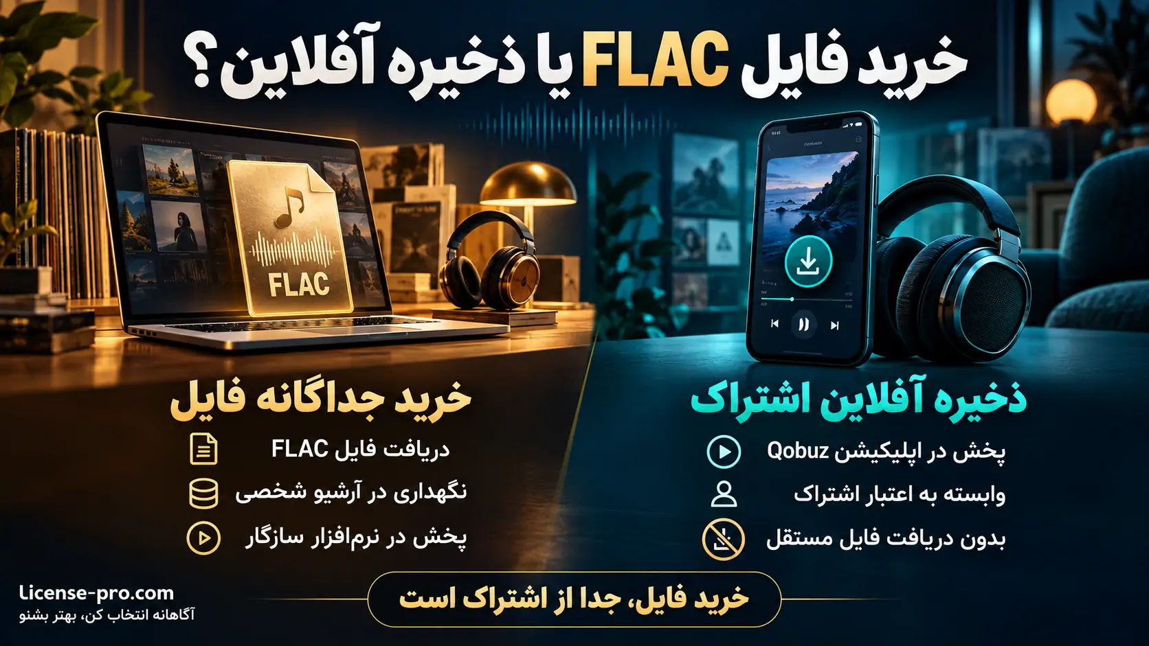 مقایسه خرید جداگانه فایل FLAC برای آرشیو شخصی با ذخیره آفلاین در اپلیکیشن کوبوز که به اعتبار اشتراک وابسته است