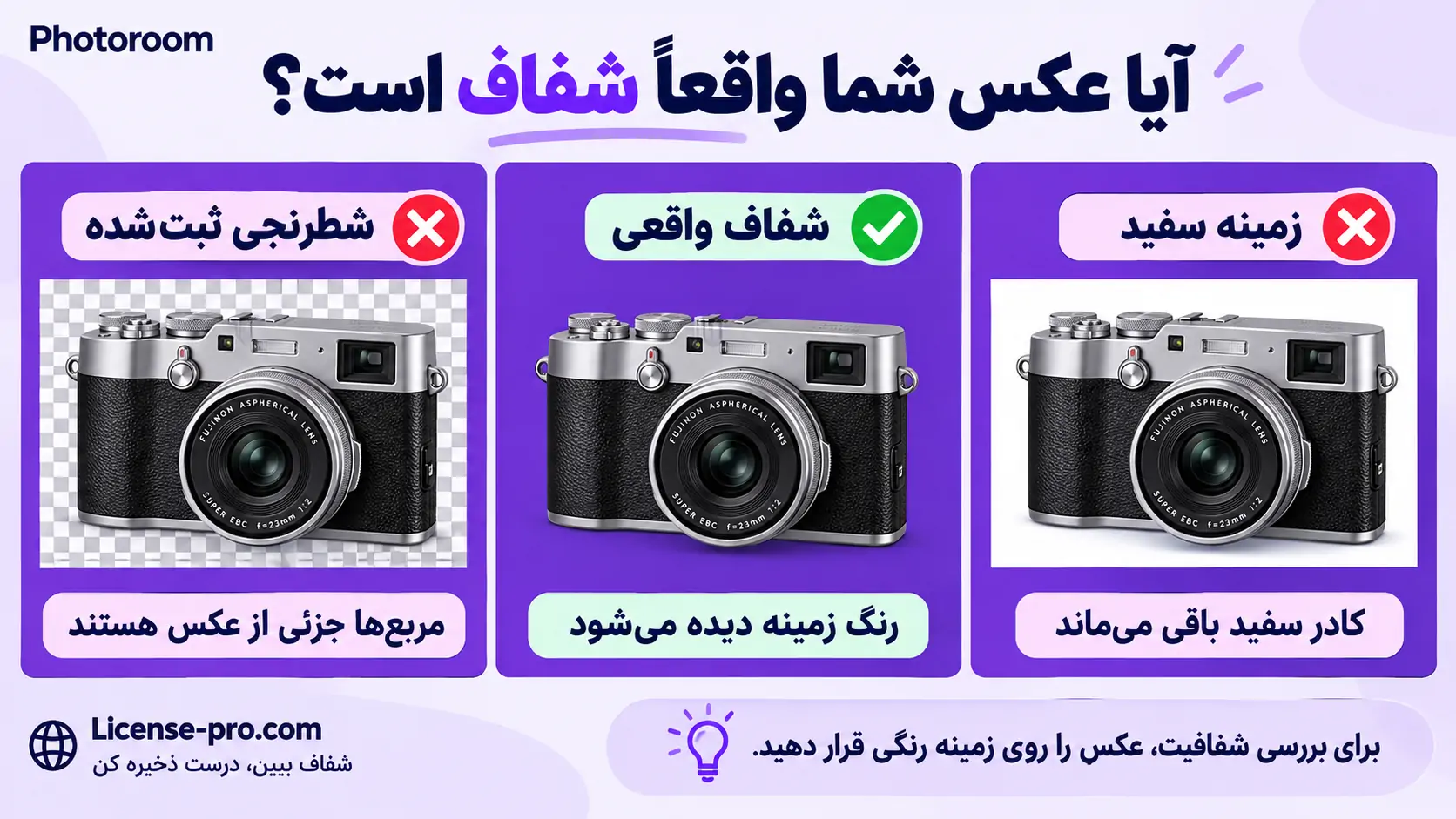 تفاوت پس‌زمینه سفید، شفاف واقعی و شطرنجی ثبت‌شده