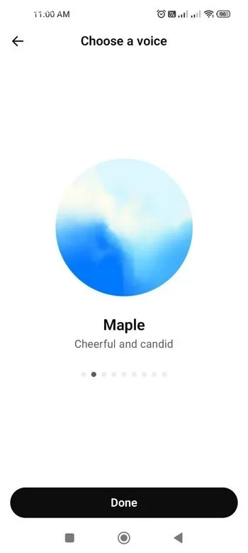 صفحه انتخاب صدای Maple برای مکالمه صوتی در ChatGPT