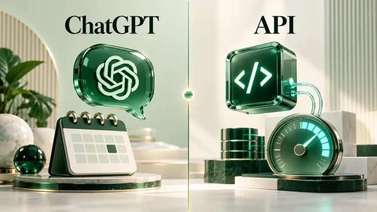 تصویر مفهومی مقایسه اشتراک ChatGPT با تقویم و مصرف API با نشانگر استفاده