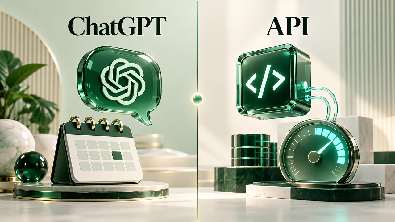 تصویر مفهومی مقایسه اشتراک ChatGPT با تقویم و مصرف API با نشانگر استفاده