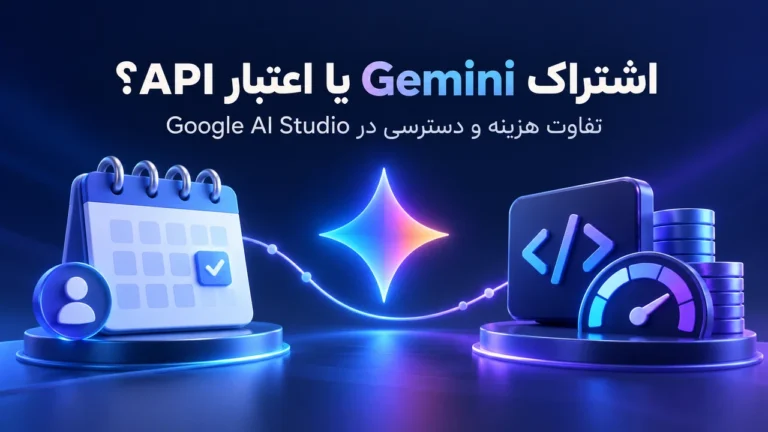 مقایسه اشتراک Gemini و اعتبار API با نماد تقویم و مصرف در Google AI Studio